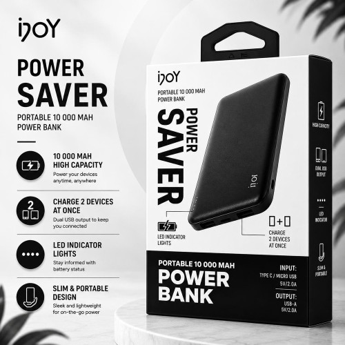 iJoy Power Saver 10000mAh Dual USB Power Bank Portable Battery Charger