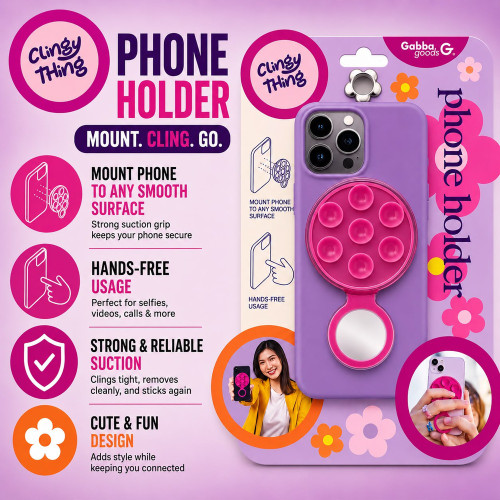 Gabba Goods Clingy Thing MagSafe Magnetic Suction Phone Mount - Ring Hot Pink