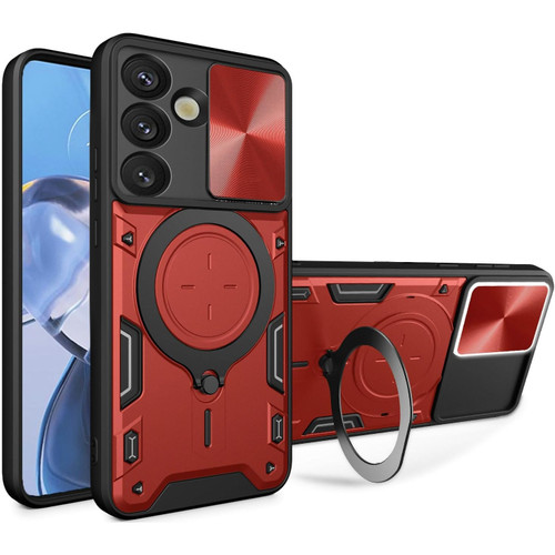 Superior Series Hybrid Case with MagSafe Magnetic Ring Stand and Camera Lens Cover for Samsung Galaxy S26 FE - Red