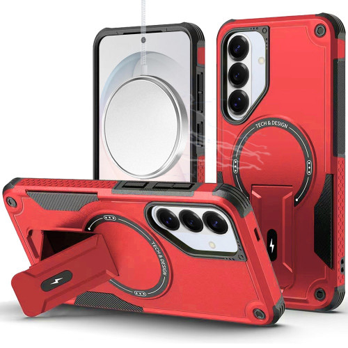 Military Grade HD Armor Magnetic Case with Kickstand for Samsung Galaxy S26 - Red
