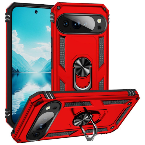 Military Grade Hybrid Case with Ring Grip for Google Pixel 11 Pro XL - Red