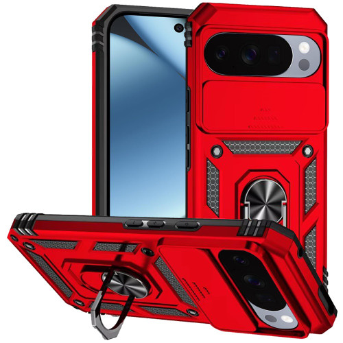 Military Grade Hybrid Case with Ring Grip and Camera Lens Protector for Google Pixel 11 Pro XL - Red