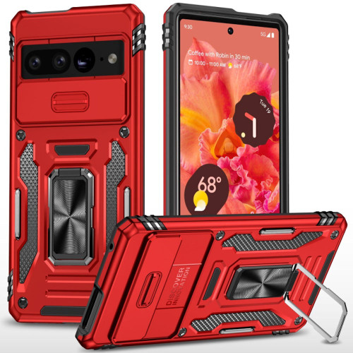 Military Grade Ring Holder Case with Camera Lens Cover for Google Pixel 11 / Pixel 11 Pro - Red