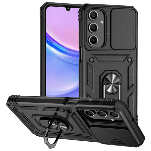 Military Grade Hybrid Case with Ring Grip and Camera Lens Protector for Samsung Galaxy A27 5G - Black