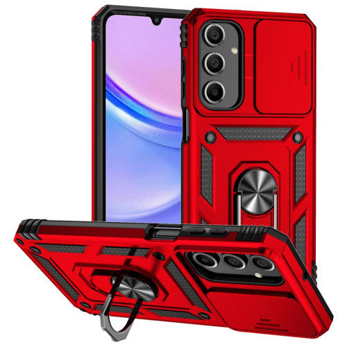 Military Grade Hybrid Case with Ring Grip and Camera Lens Protector for Samsung Galaxy A27 5G - Red