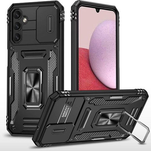 Military Grade Ring Holder Case with Camera Lens Cover for Samsung Galaxy A27 5G - Black