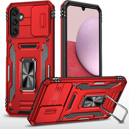 Military Grade Ring Holder Case with Camera Lens Cover for Samsung Galaxy A27 5G - Red