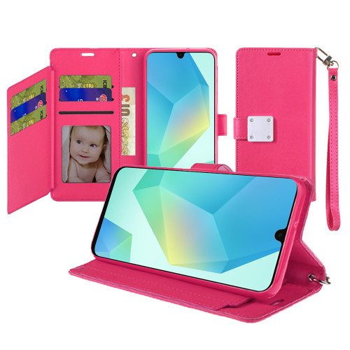 Extra Series Essential Leather Wallet Stand Case for Samsung Galaxy A27 5G - Hot Pink