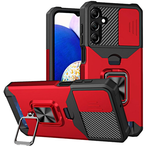 Military Grade All-In-One Ring Stand Card Case for Samsung Galaxy A27 5G - Red