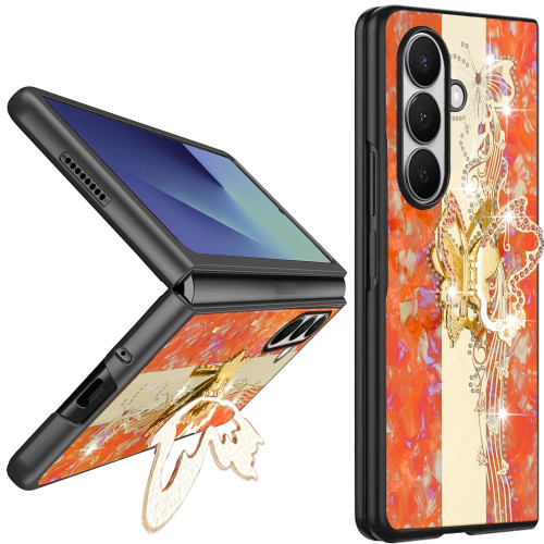 Butterfly Diamond Rhinestone Case for Samsung Galaxy Z Fold 8 Ultra - Orange