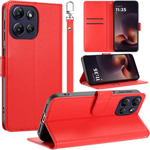Element Series Book-Style Leather Folio Wallet Case for Motorola Moto G Power 2026 / 2025 - Red
