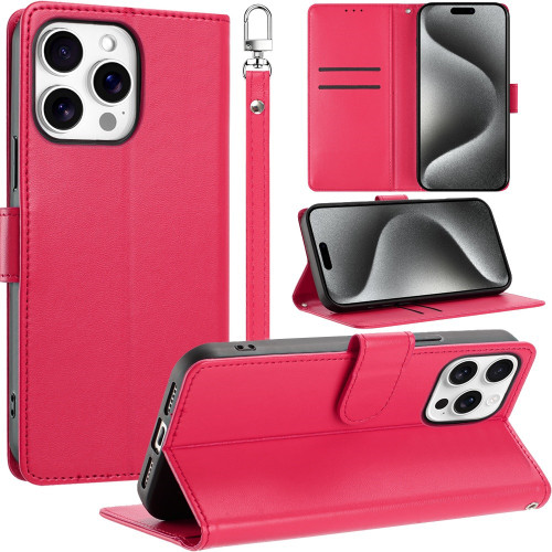 Element Series Book-Style Leather Folio Wallet Case for iPhone 15 Pro Max - Hot Pink
