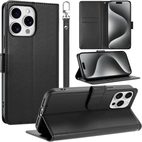 Element Series Book-Style Leather Folio Wallet Case for iPhone 14 Pro Max - Black