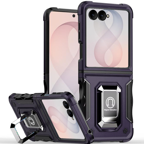 Military Grade Shockproof Hybrid Armor Case with Ring Grip for Samsung Galaxy Z Flip 8 - Purple