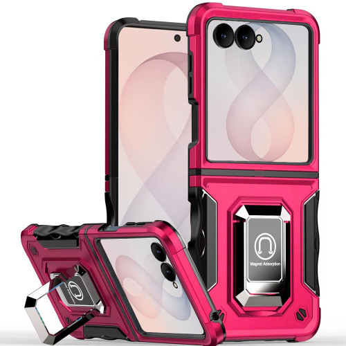 Military Grade Shockproof Hybrid Armor Case with Ring Grip for Samsung Galaxy Z Flip 8 - Hot Pink