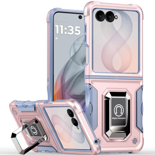 Military Grade Shockproof Hybrid Armor Case with Ring Grip for Samsung Galaxy Z Flip 8 - Rose Gold