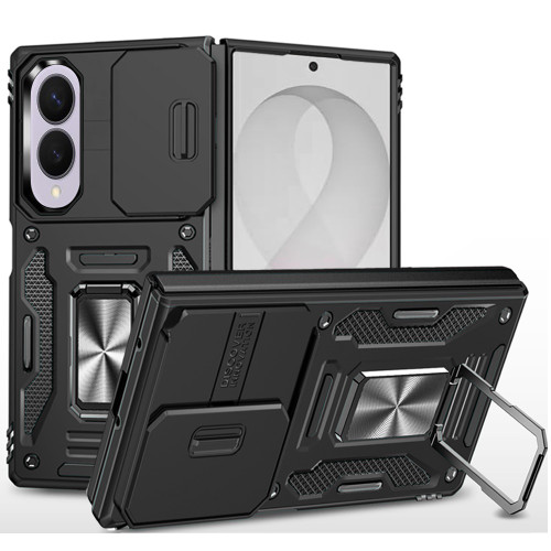 Military Grade Ring Holder Case with Camera Lens Cover for Samsung Galaxy Z Fold 8 - Black
