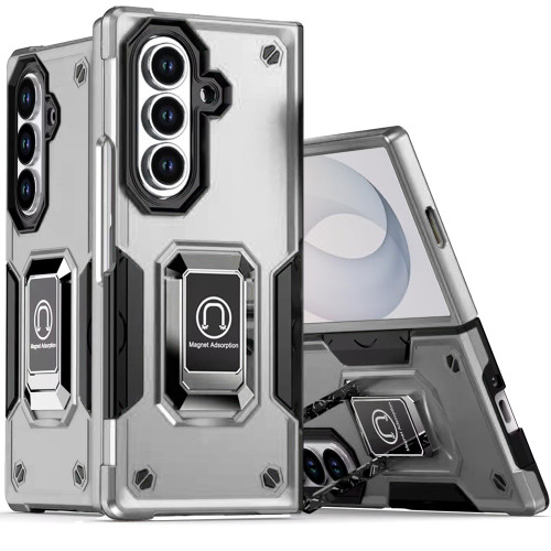 Military Grade Shockproof Hybrid Armor Case with Ring Grip for Samsung Galaxy Z Fold 8 Ultra - Silver
