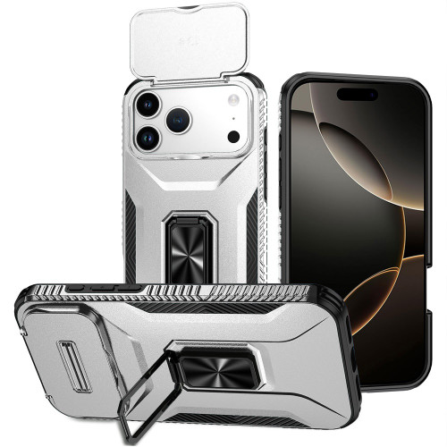 Combat Tough Series Ring Holder Case with Camera Lens Cover for iPhone 18 Pro Max and iPhone 17 Pro Max - Silver