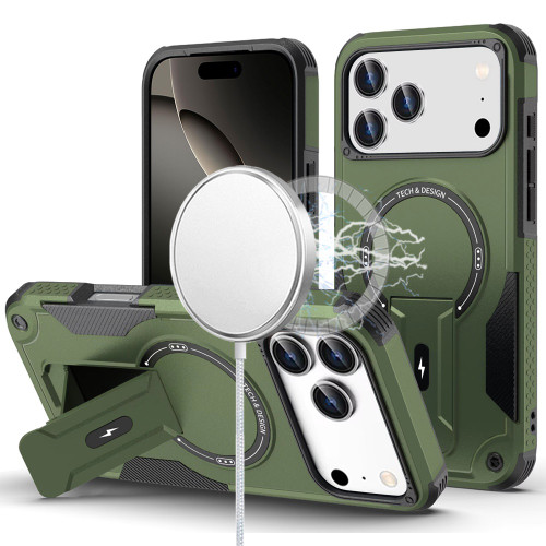 Military Grade HD Armor MagSafe Case with Kickstand for iPhone 18 Pro Max and iPhone 17 Pro Max - Green