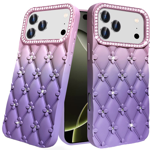 Floral Joy Diamond Crystal TPU Case for iPhone 18 Pro Max and iPhone 17 Pro Max - Light Pink Purple