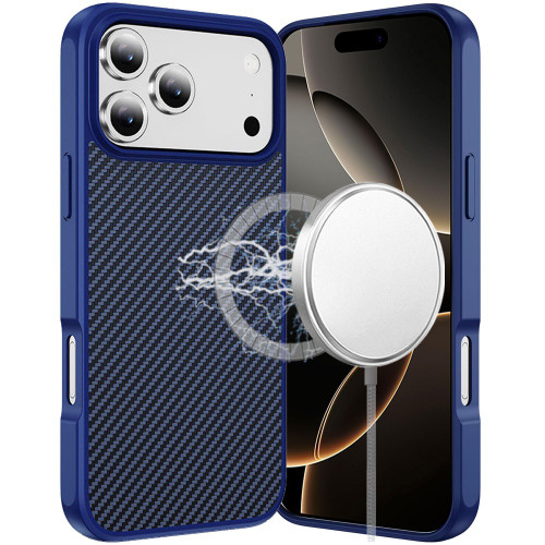 Carbon Fiber Series MagSafe Hybrid Case for iPhone 18 Pro Max and iPhone 17 Pro Max - Blue