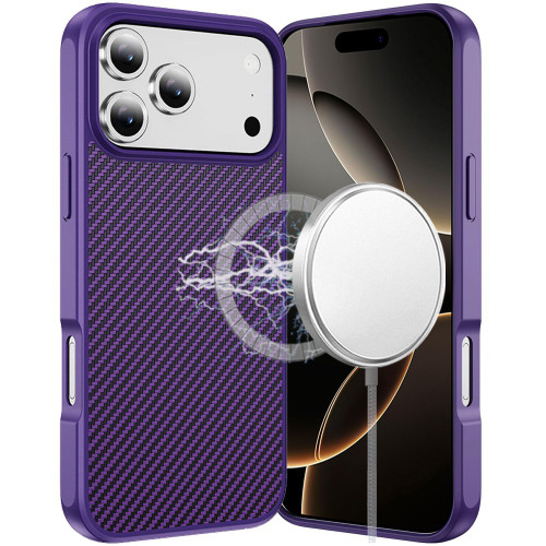 Carbon Fiber Series MagSafe Hybrid Case for iPhone 18 Pro Max and iPhone 17 Pro Max - Purple