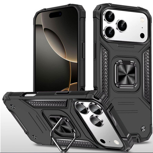 Military Grade Robust Series Hybrid Case with Ring Grip for iPhone 18 Pro Max and iPhone 17 Pro Max - Black