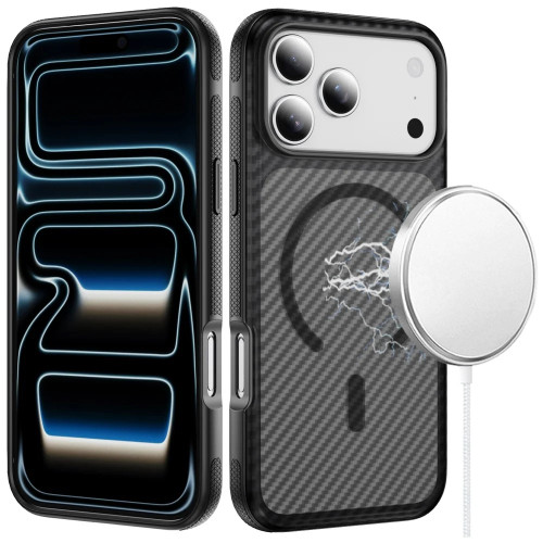 Carbon Fiber Series Hybrid Case with MagSafe for iPhone 18 Pro Max and iPhone 17 Pro Max - Black