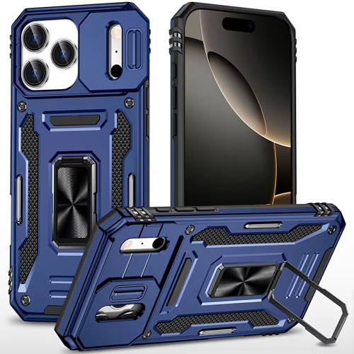Military Grade Ring Holder Case with Camera Lens Cover for iPhone 18 Pro Max and iPhone 17 Pro Max - Blue