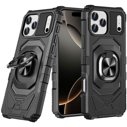 Military Grade Robotic Series Hybrid Case with Ring Grip for iPhone 18 Pro Max and iPhone 17 Pro Max - Black