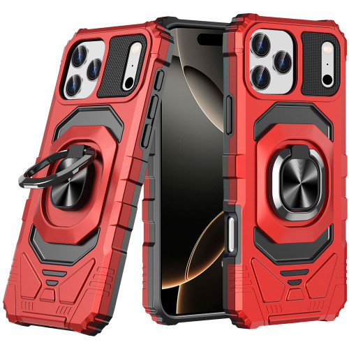 Military Grade Robotic Series Hybrid Case with Ring Grip for iPhone 18 Pro Max and iPhone 17 Pro Max - Red