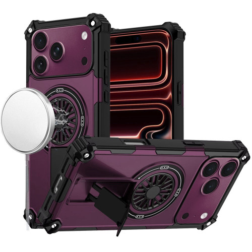 Military Grade MagSafe Tough Ultra Rugged Hybrid Case with Kickstand for iPhone 18 Pro Max and iPhone 17 Pro Max - Burgundy