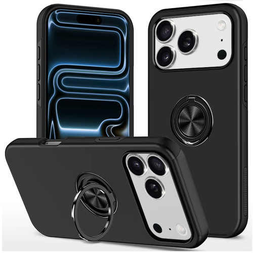 360 Rotating Ring Grip Hybrid Case for iPhone 18 Pro Max and iPhone 17 Pro Max - Black