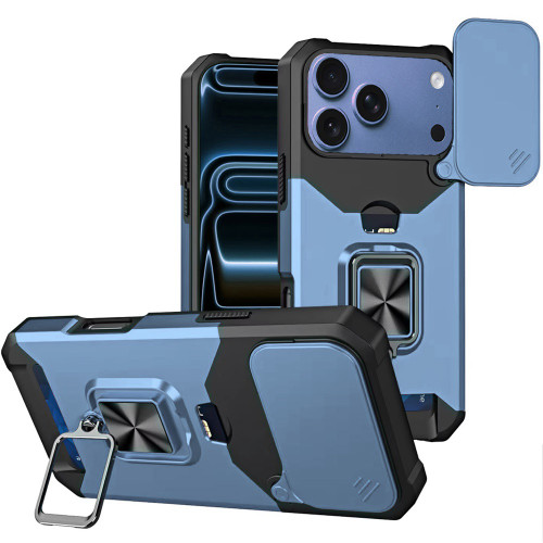 Military Grade All-In-One Ring Stand Card Case for iPhone 18 Pro Max and iPhone 17 Pro Max - Light Blue