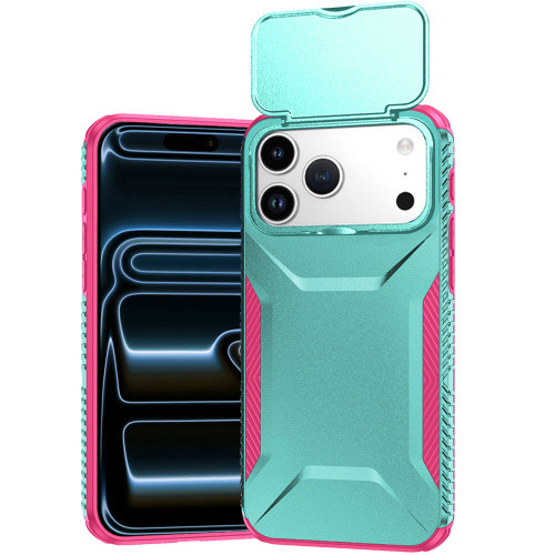Combat Tough Series Hybrid Case with Camera Lens Cover for iPhone 18 Pro Max and iPhone 17 Pro Max - Teal Hot Pink