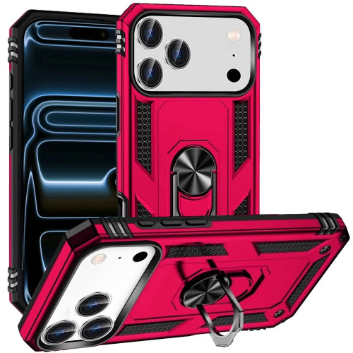 Military Grade Hybrid Case with Ring Grip for iPhone 18 Pro Max and iPhone 17 Pro Max - Hot Pink