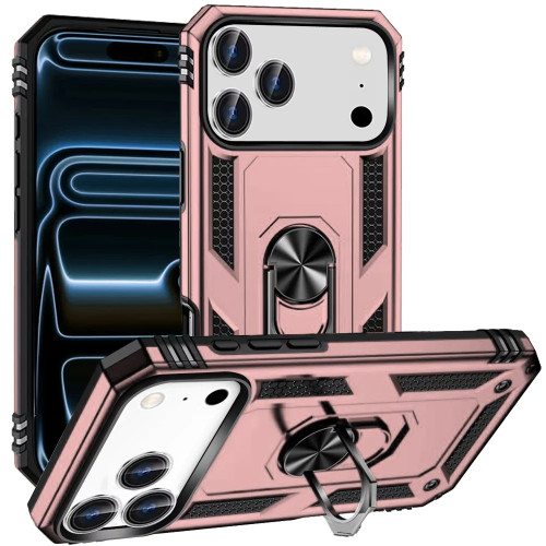 Military Grade Hybrid Case with Ring Grip for iPhone 18 Pro Max and iPhone 17 Pro Max - Rose Gold