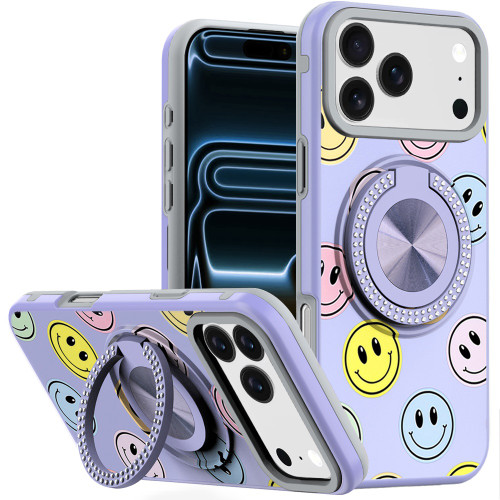Circular Series Hybrid Case with Rotating Ring Stand for iPhone 18 Pro Max and iPhone 17 Pro Max - Smiley Faces