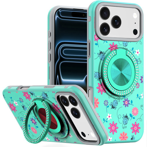 Circular Series Hybrid Case with Rotating Ring Stand for iPhone 18 Pro Max and iPhone 17 Pro Max - Happy Bees