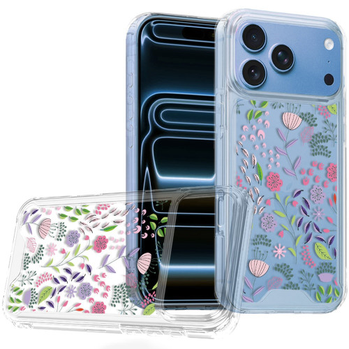Designer Series Tough Shield Transparent Hybrid Case for iPhone 18 Pro Max and iPhone 17 Pro Max - Purple and Green Wildflowers