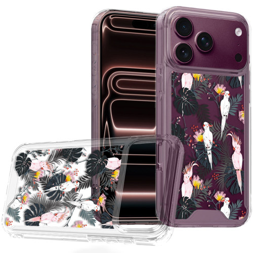 Designer Series Tough Shield Transparent Hybrid Case for iPhone 18 Pro Max and iPhone 17 Pro Max - Tropical Flamingo & Leaves