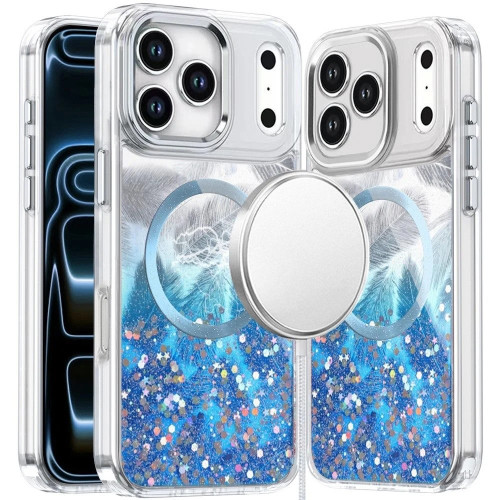 Feather Series Epoxy Glitter Hybrid Case with MagSafe for iPhone 18 Pro Max and iPhone 17 Pro Max - Blue