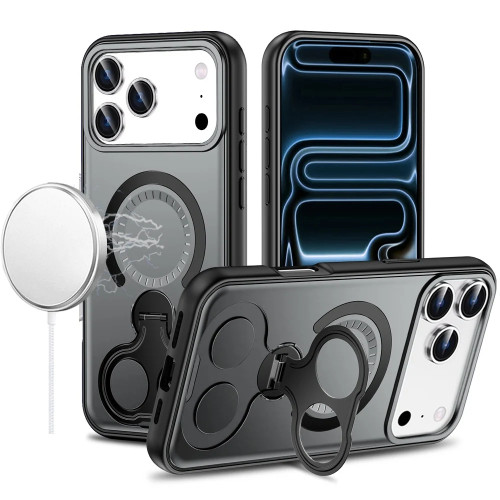 MagSafe Armor Stand Case with Double Finger Ring Holder for iPhone 18 Pro Max and iPhone 17 Pro Max - Grey