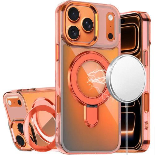 Electroplating Chrome Tough Shield Transparent Case with MagSafe Ring Holder for iPhone 18 Pro Max and iPhone 17 Pro Max - Cosmic Orange