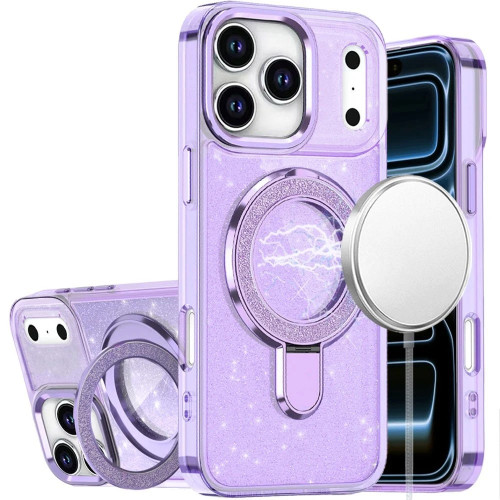 Electroplating Chrome Tough Shield Glitter Case with MagSafe Ring Holder for iPhone 18 Pro Max and iPhone 17 Pro Max - Purple