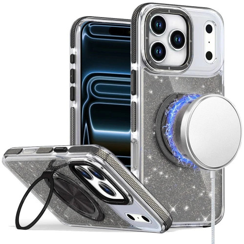Glitter Series MagSafe Bumper Case with Rotating Ring Holder for iPhone 18 Pro Max and iPhone 17 Pro Max - Black