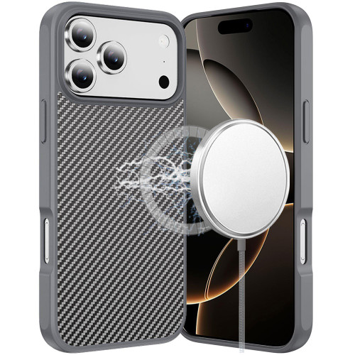 Carbon Fiber Series MagSafe Hybrid Case for iPhone 18 Pro and iPhone 17 Pro - Grey