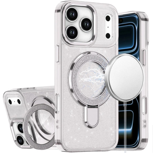Electroplating Chrome Tough Shield Glitter Case with MagSafe Ring Holder for iPhone 18 Pro and iPhone 17 Pro - Clear