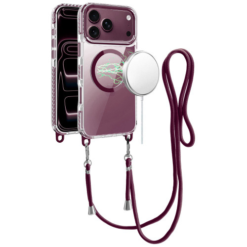 Transparent Protective Bumper Case with MagSafe and Lanyard for iPhone 18 Pro and iPhone 17 Pro - Burgundy